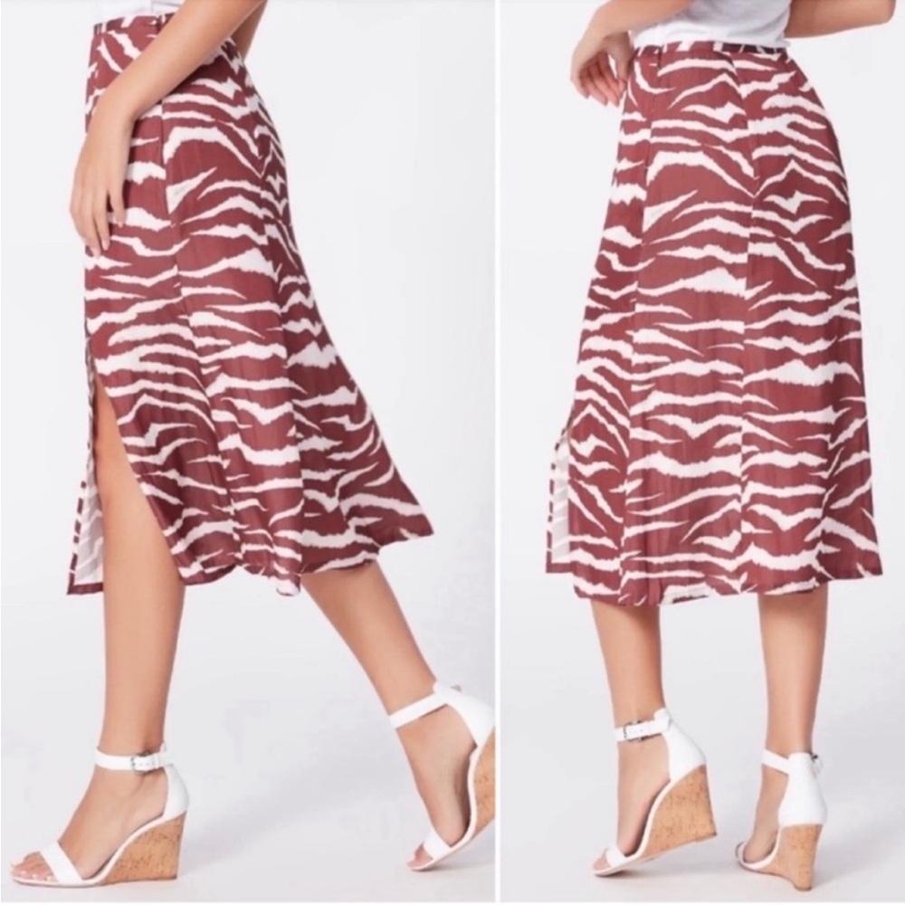 Paige slit front midi skirt ivory white brown size 2 *pulls